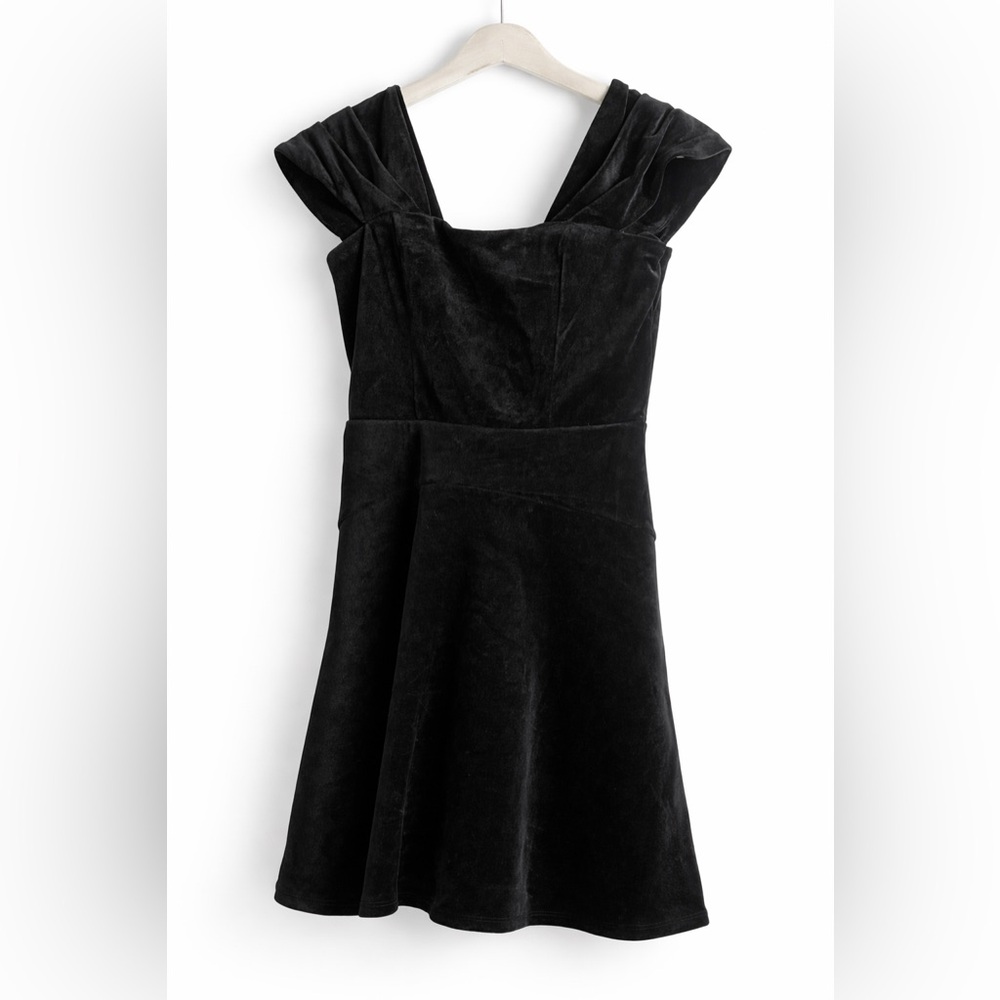 Express Black Velvet Mini Dress with Square Neck